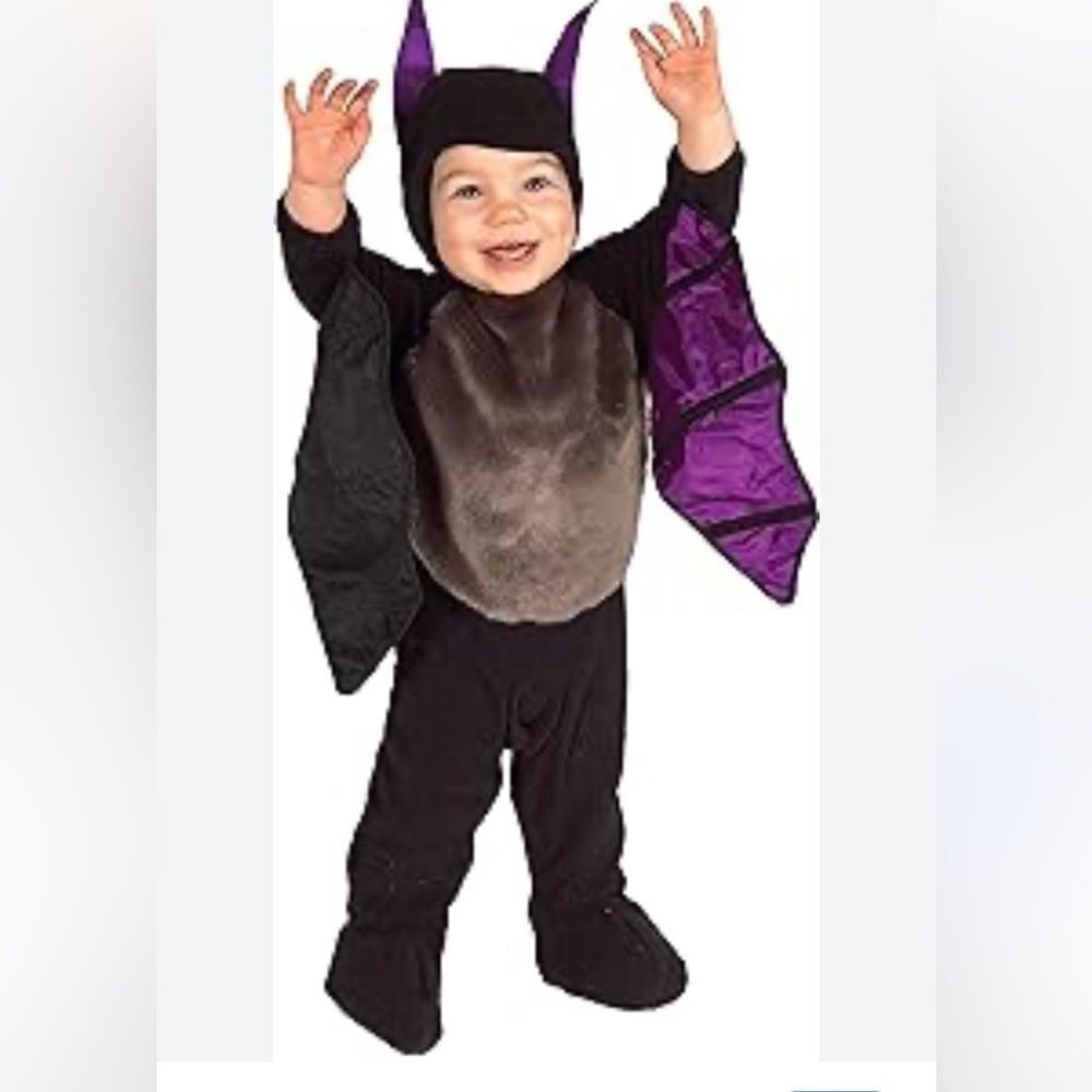 My First Halloween Lil Bat Costume Separate Hat Black Purple Wings  Size Infant